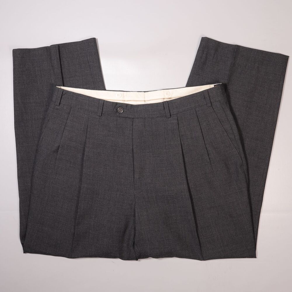 Vtg Chaps Ralph Lauren Pants Gray Wool Pleated Trousers Made Canada Mens 36 x 29